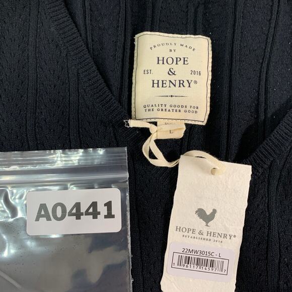 Hope & Henry L NEW Women Flutter Sleeve Sweater Top Black Pointelle - Picture 4 of 9